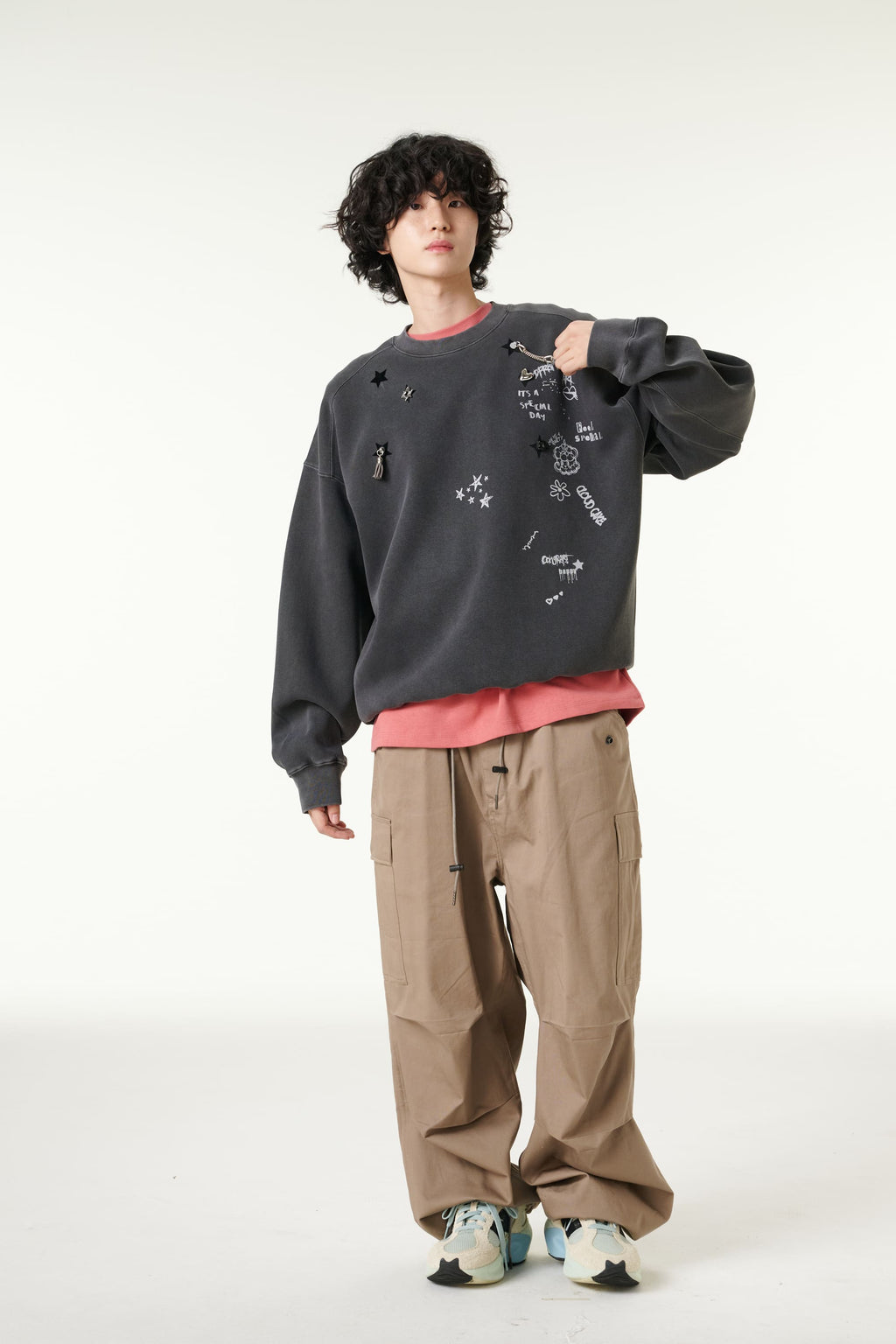 [CLOUD CAKE] Men's Fashion Pigment Double-Layer Fabric Printed Sweatshirt