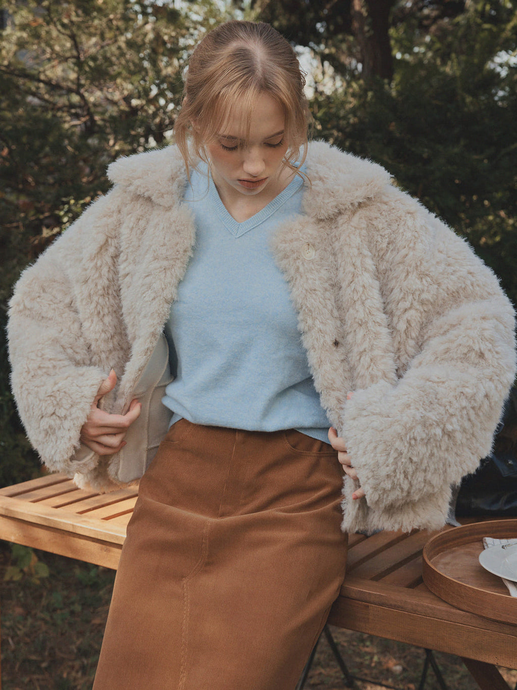 [TWEE] Buard Shearling Collar Fur Jacket