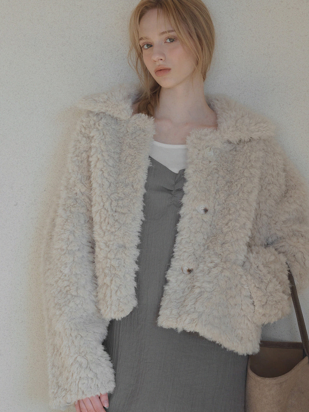 [TWEE] Buard Shearling Collar Fur Jacket