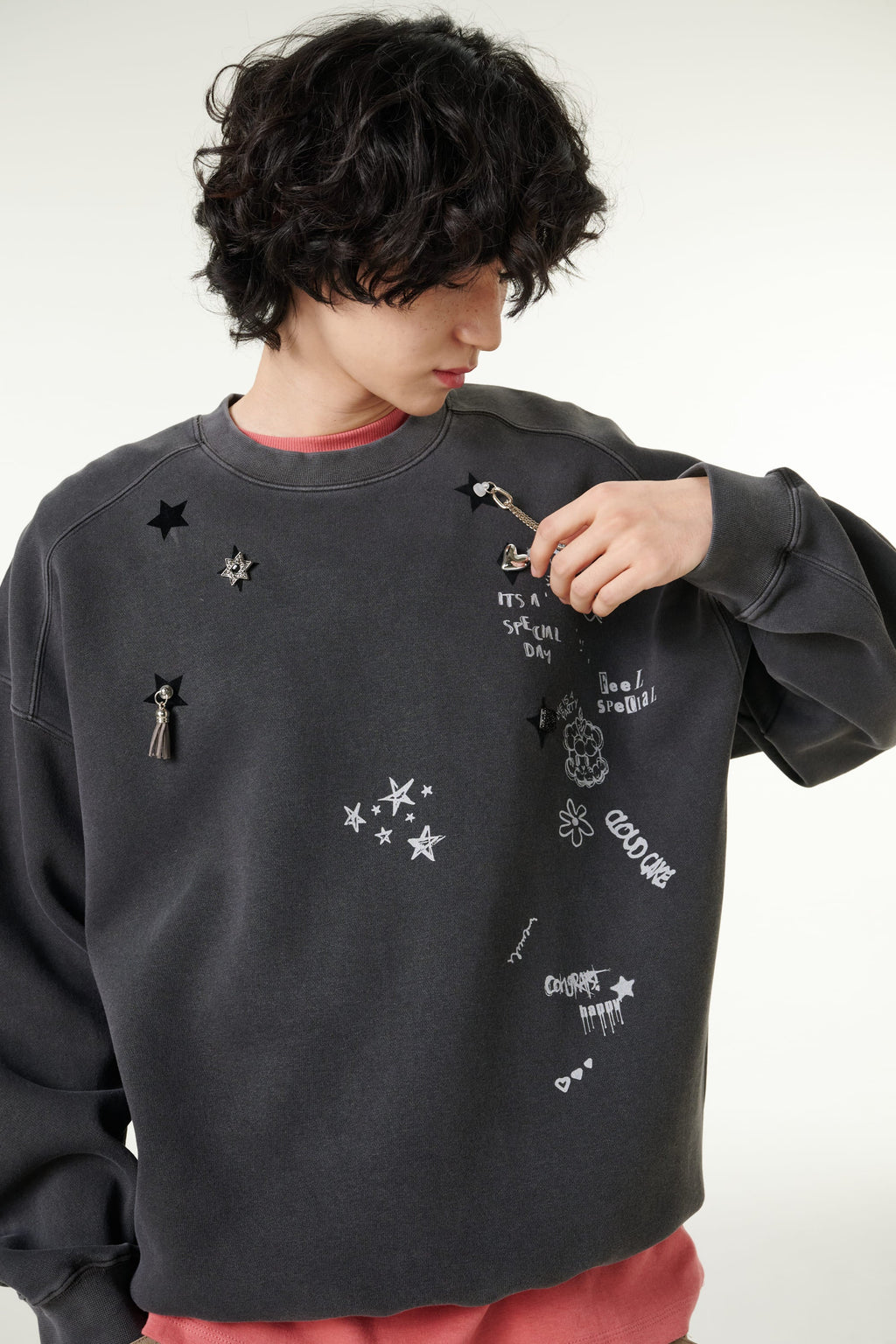 [CLOUD CAKE] Men's Fashion Pigment Double-Layer Fabric Printed Sweatshirt