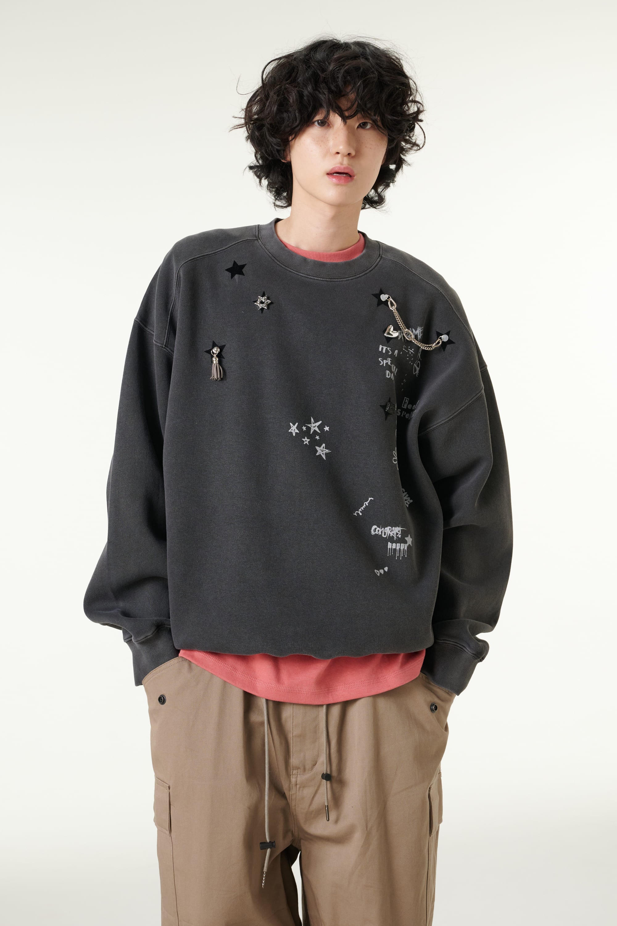 [CLOUD CAKE] Men's Fashion Pigment Double-Layer Fabric Printed Sweatshirt