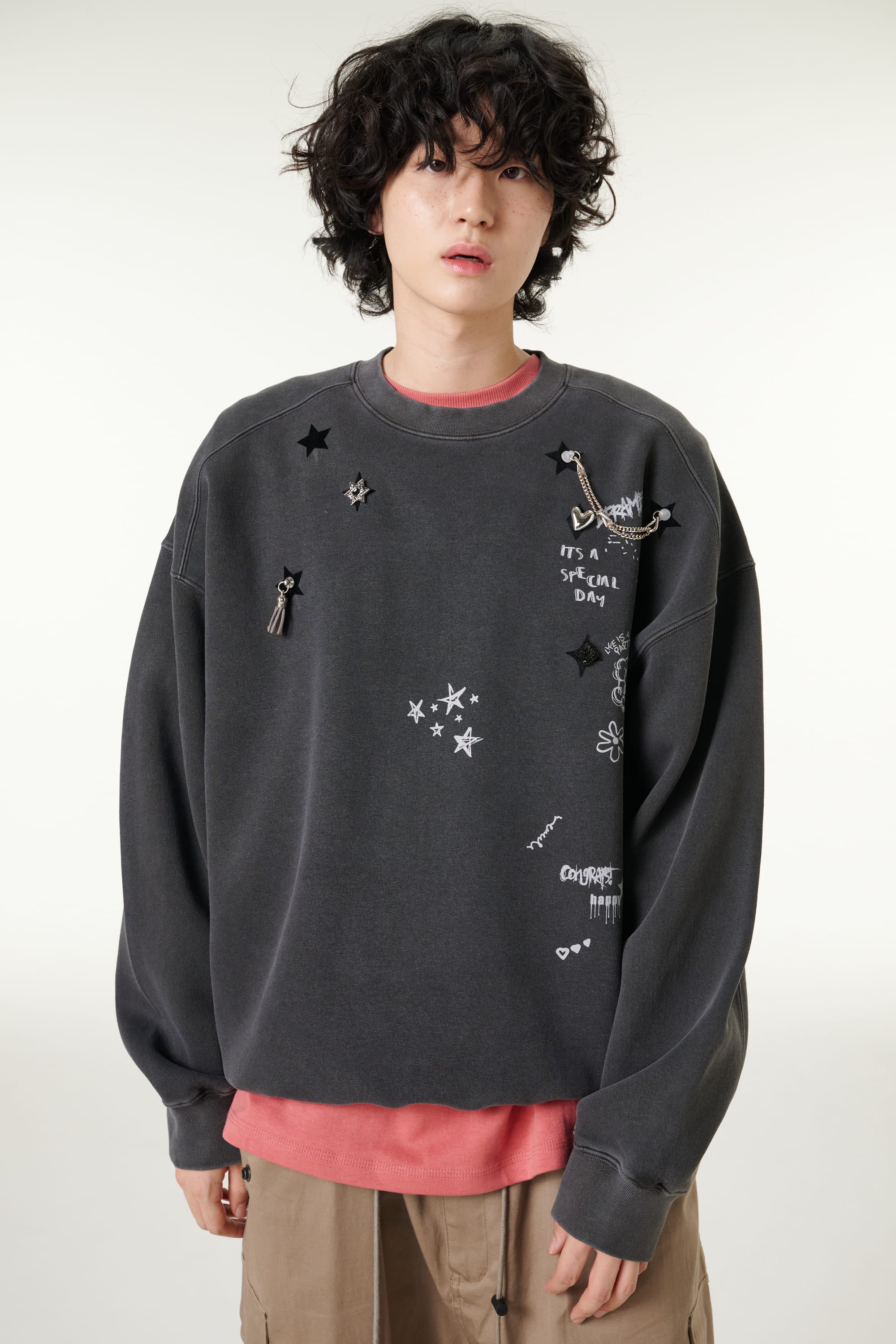 [CLOUD CAKE] Men's Fashion Pigment Double-Layer Fabric Printed Sweatshirt