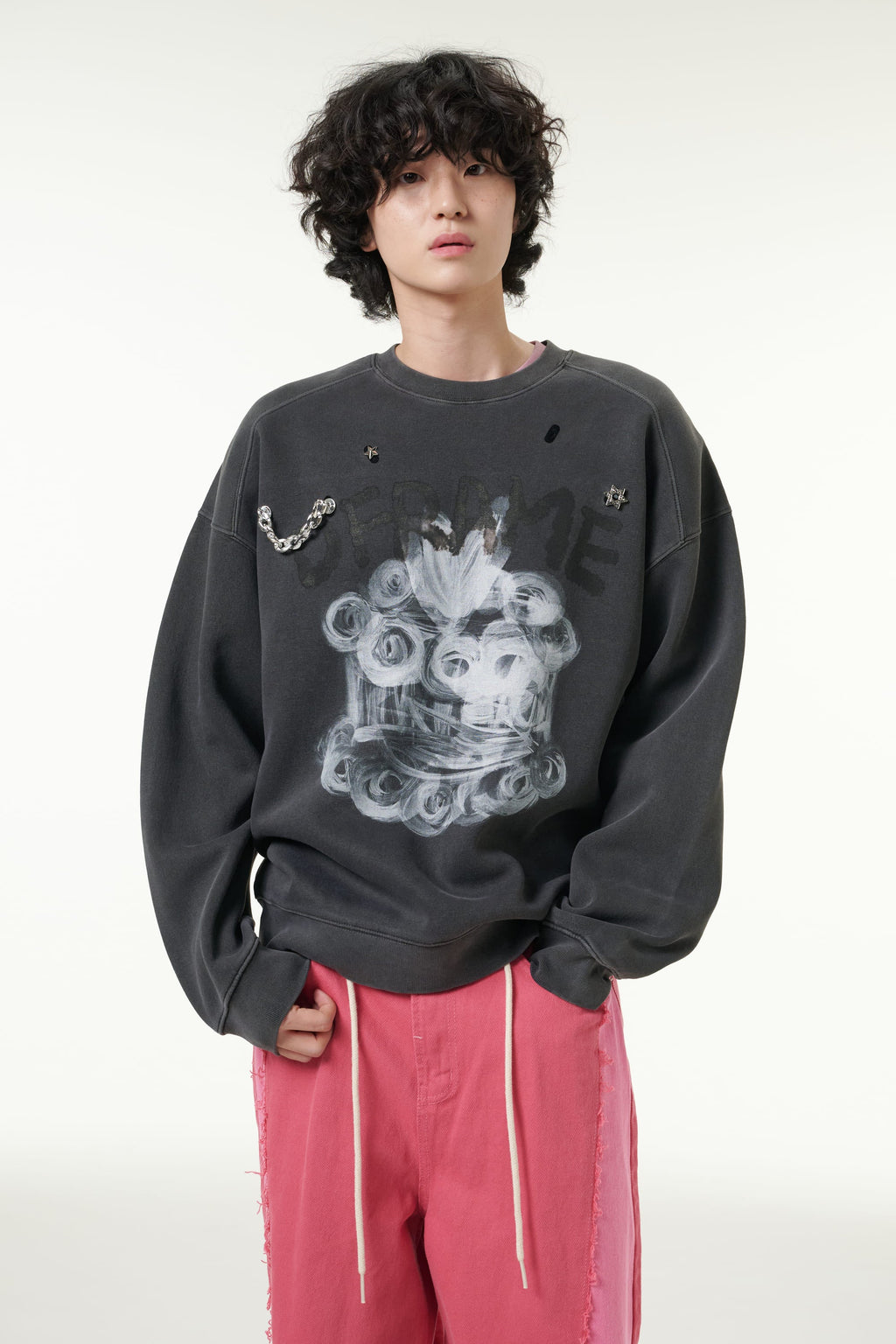 [CLOUD CAKE] Men's Fashion Sweatshirts Long Sleeve Casual Round Neck Diy Tops Dark Gray