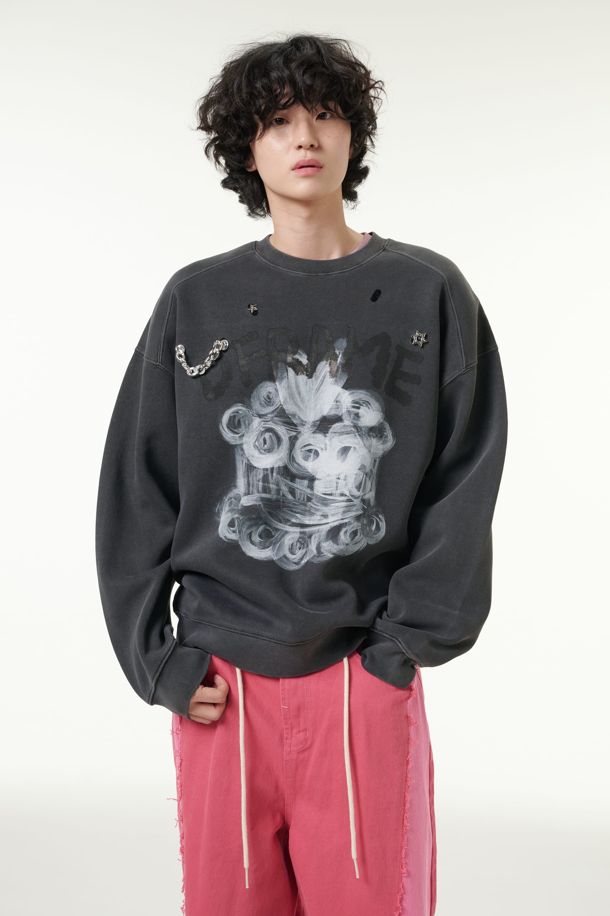 [CLOUD CAKE] Men's Fashion Sweatshirts Long Sleeve Casual Round Neck Diy Tops Dark Gray