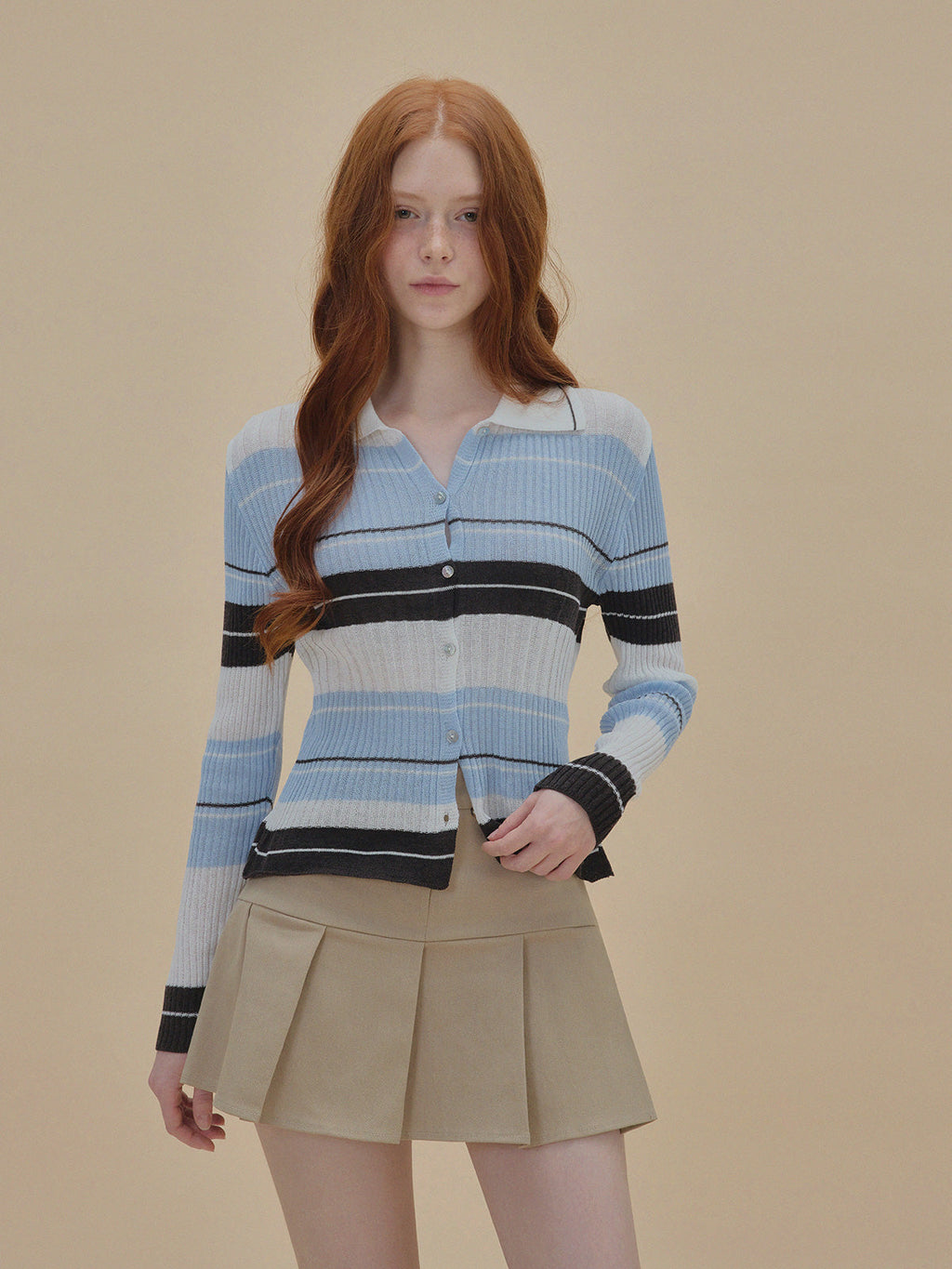 [TWEE] Polt Contrast Collar Stripe Knit