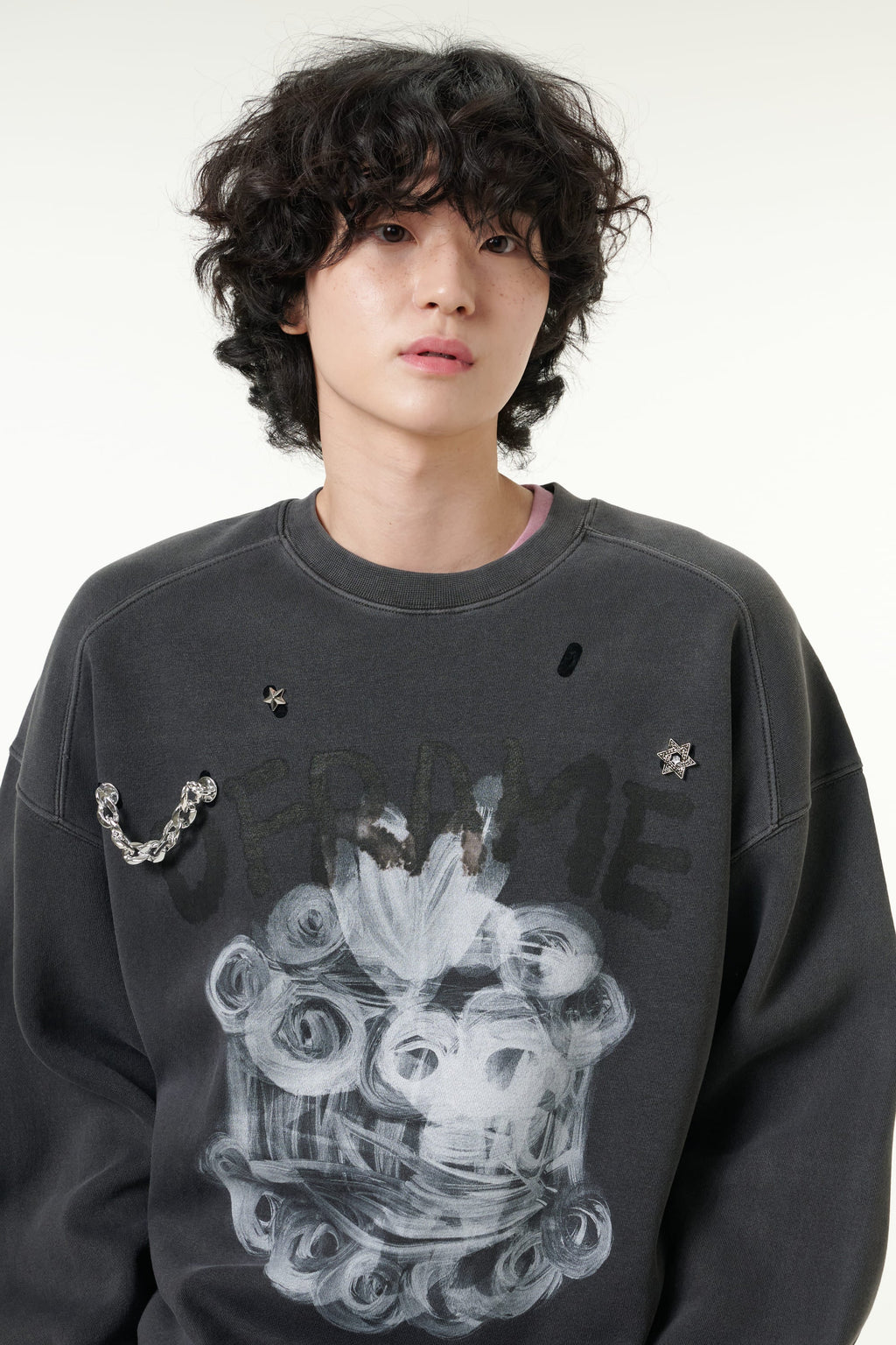 [CLOUD CAKE] Men's Fashion Sweatshirts Long Sleeve Casual Round Neck Diy Tops Dark Gray