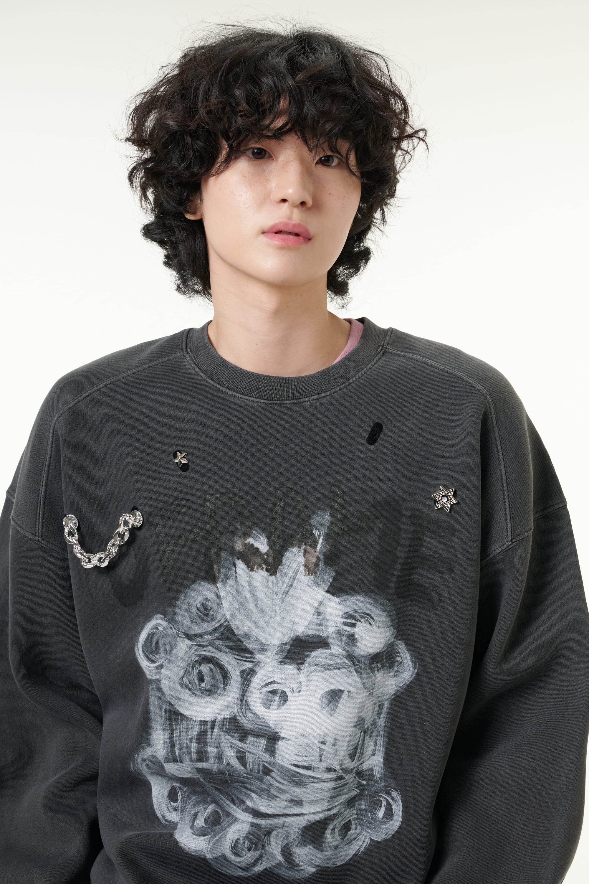 [CLOUD CAKE] Men's Fashion Sweatshirts Long Sleeve Casual Round Neck Diy Tops Dark Gray
