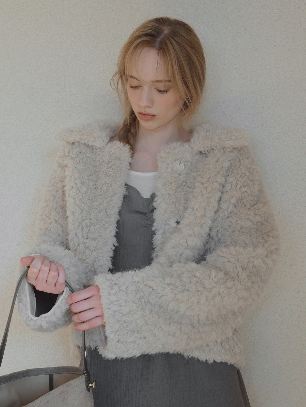 [TWEE] Buard Shearling Collar Fur Jacket