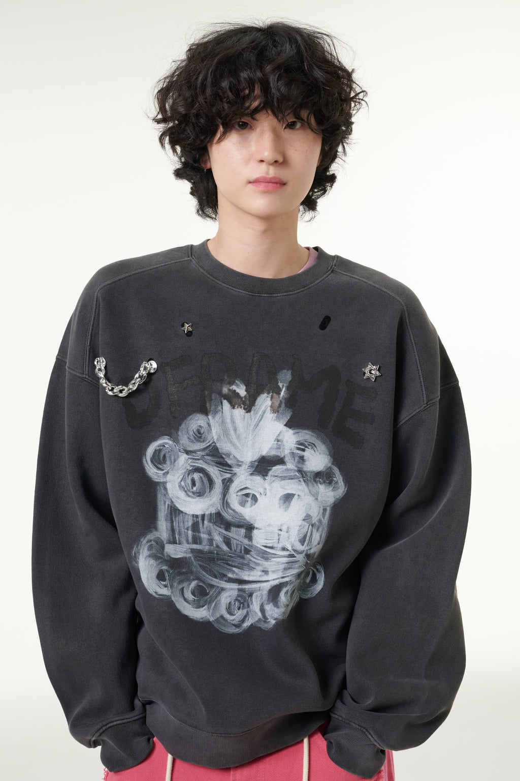 [CLOUD CAKE] Men's Fashion Sweatshirts Long Sleeve Casual Round Neck Diy Tops Dark Gray