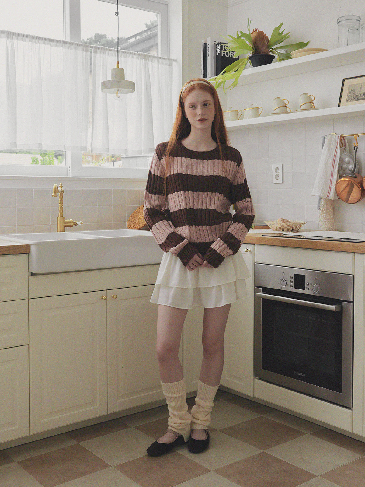 [TWEE] Fade Color-Block Stripe Long Sleeve Knit