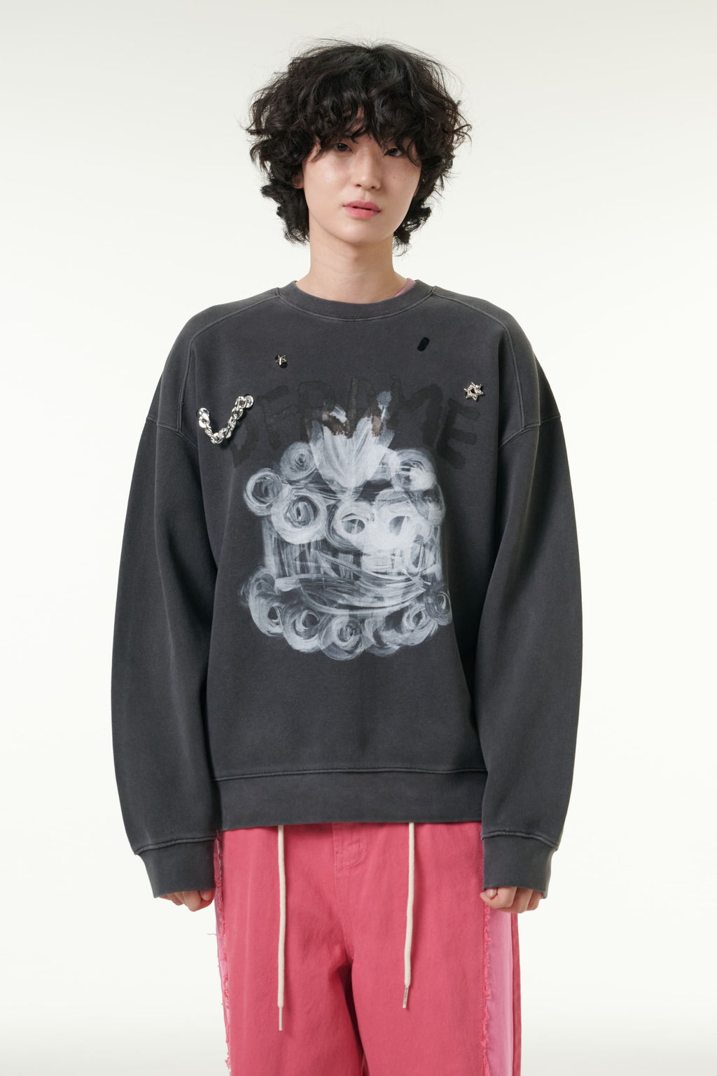 [CLOUD CAKE] Men's Fashion Sweatshirts Long Sleeve Casual Round Neck Diy Tops Dark Gray