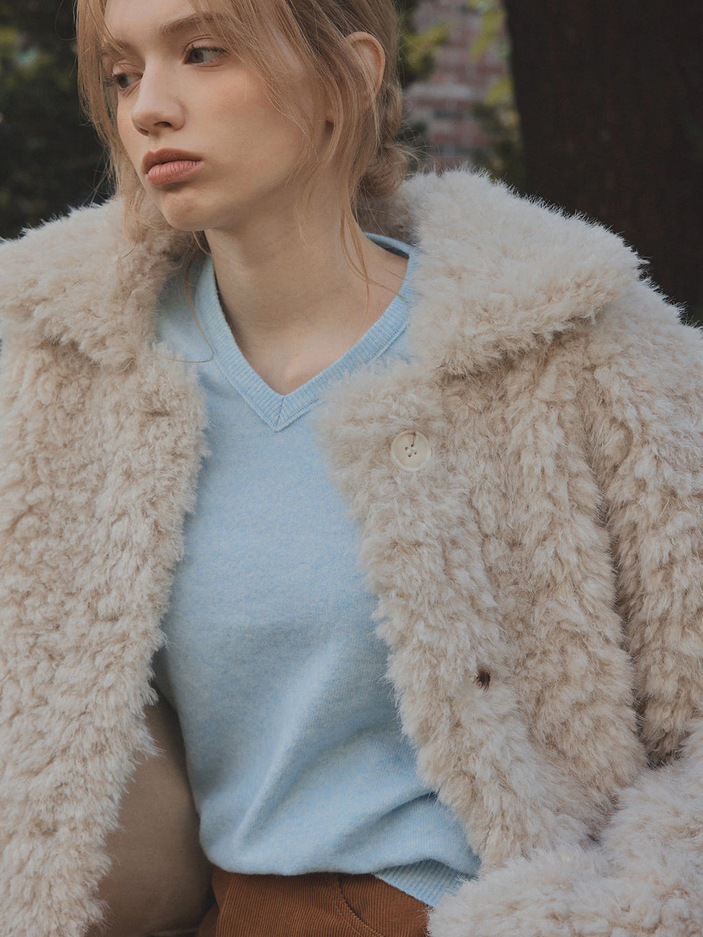 [TWEE] Buard Shearling Collar Fur Jacket