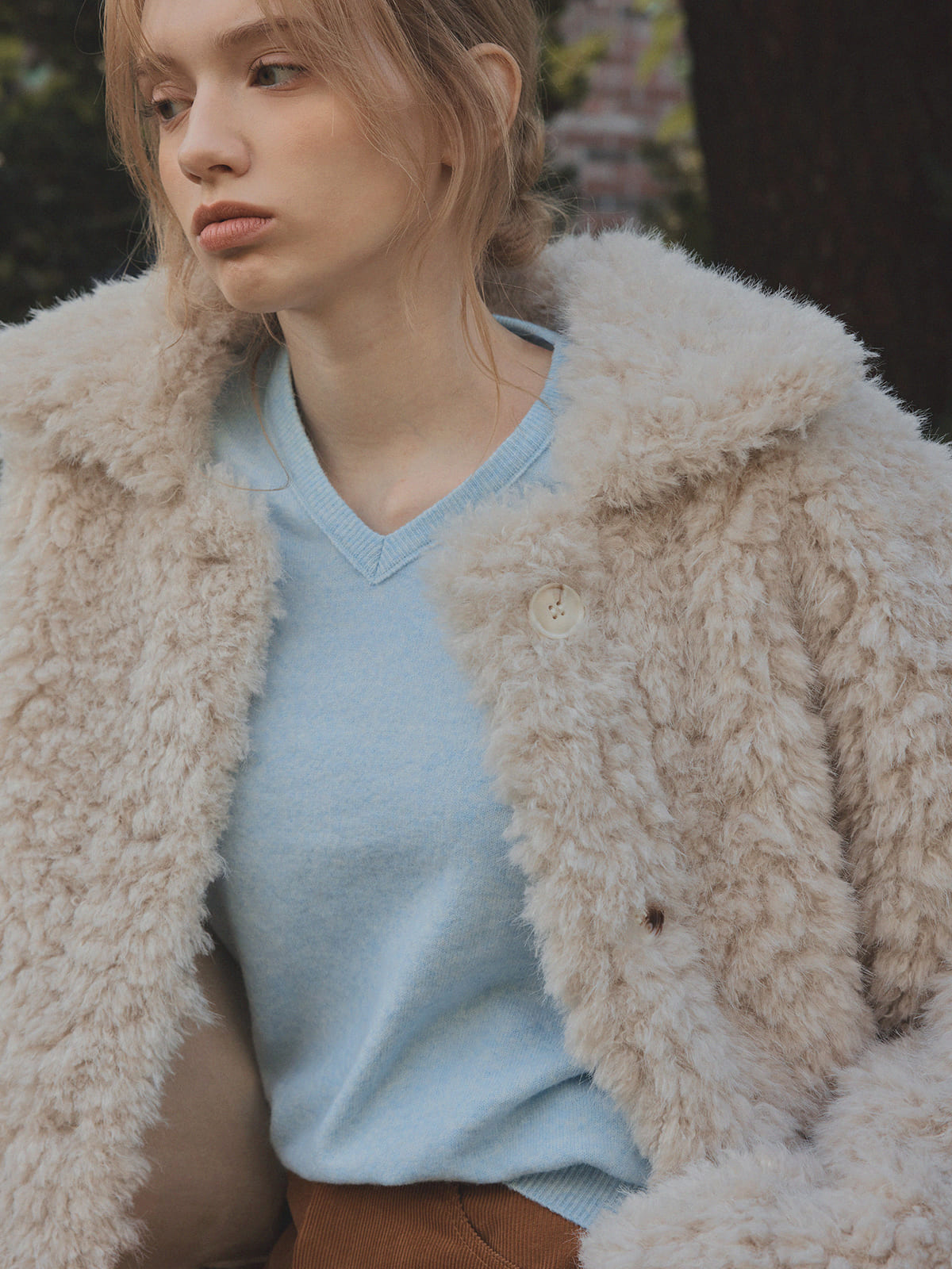 [TWEE] Buard Shearling Collar Fur Jacket