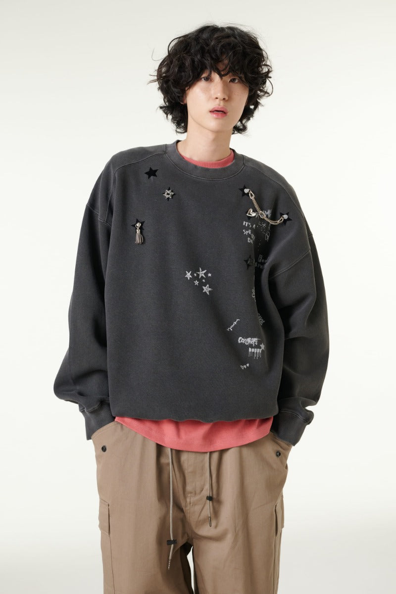 [CLOUD CAKE] Men's Fashion Pigment Double-Layer Fabric Printed Sweatshirt