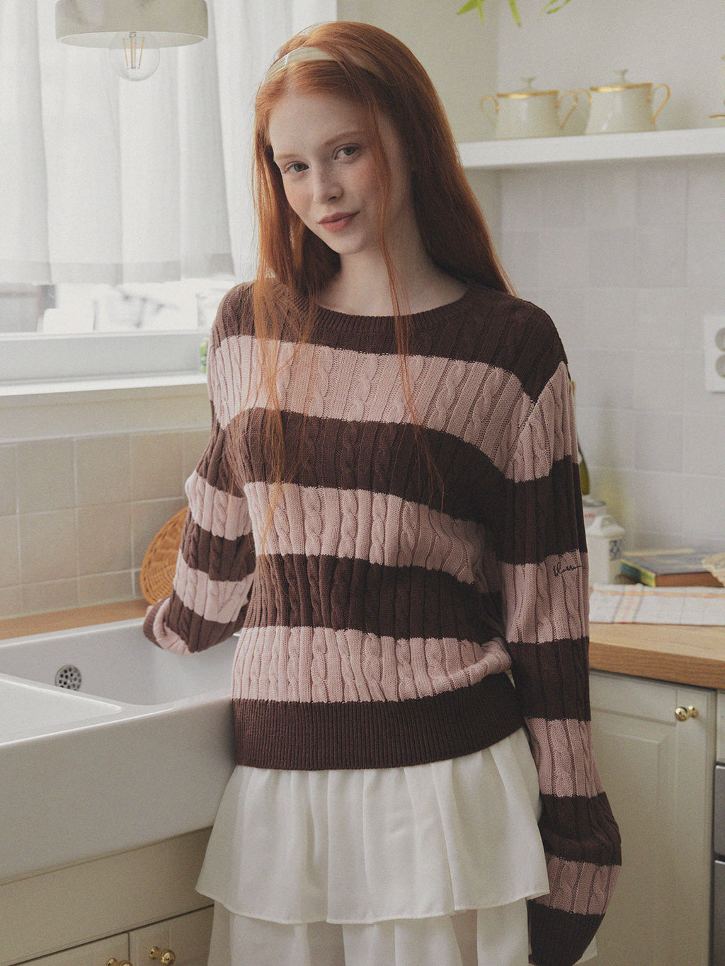 [TWEE] Fade Color-Block Stripe Long Sleeve Knit
