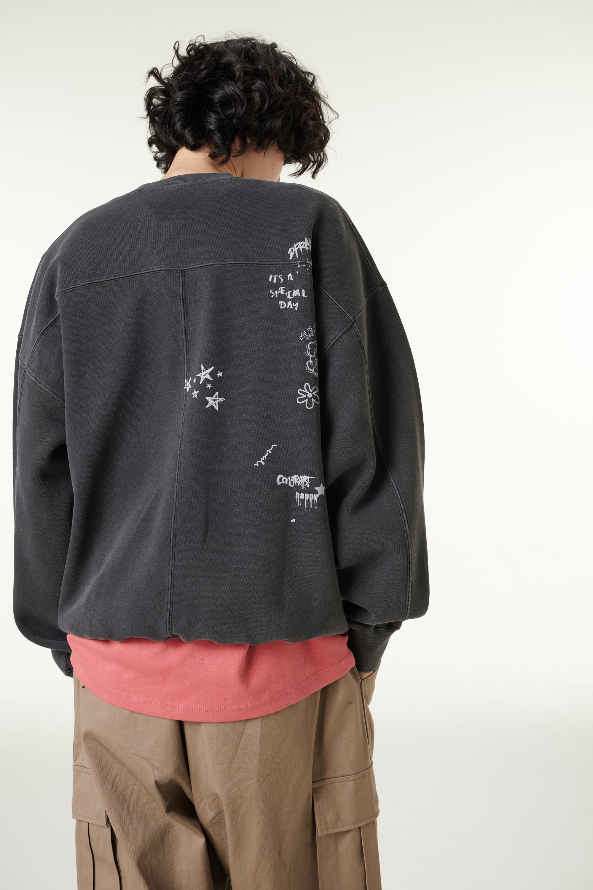 [CLOUD CAKE] Men's Fashion Pigment Double-Layer Fabric Printed Sweatshirt