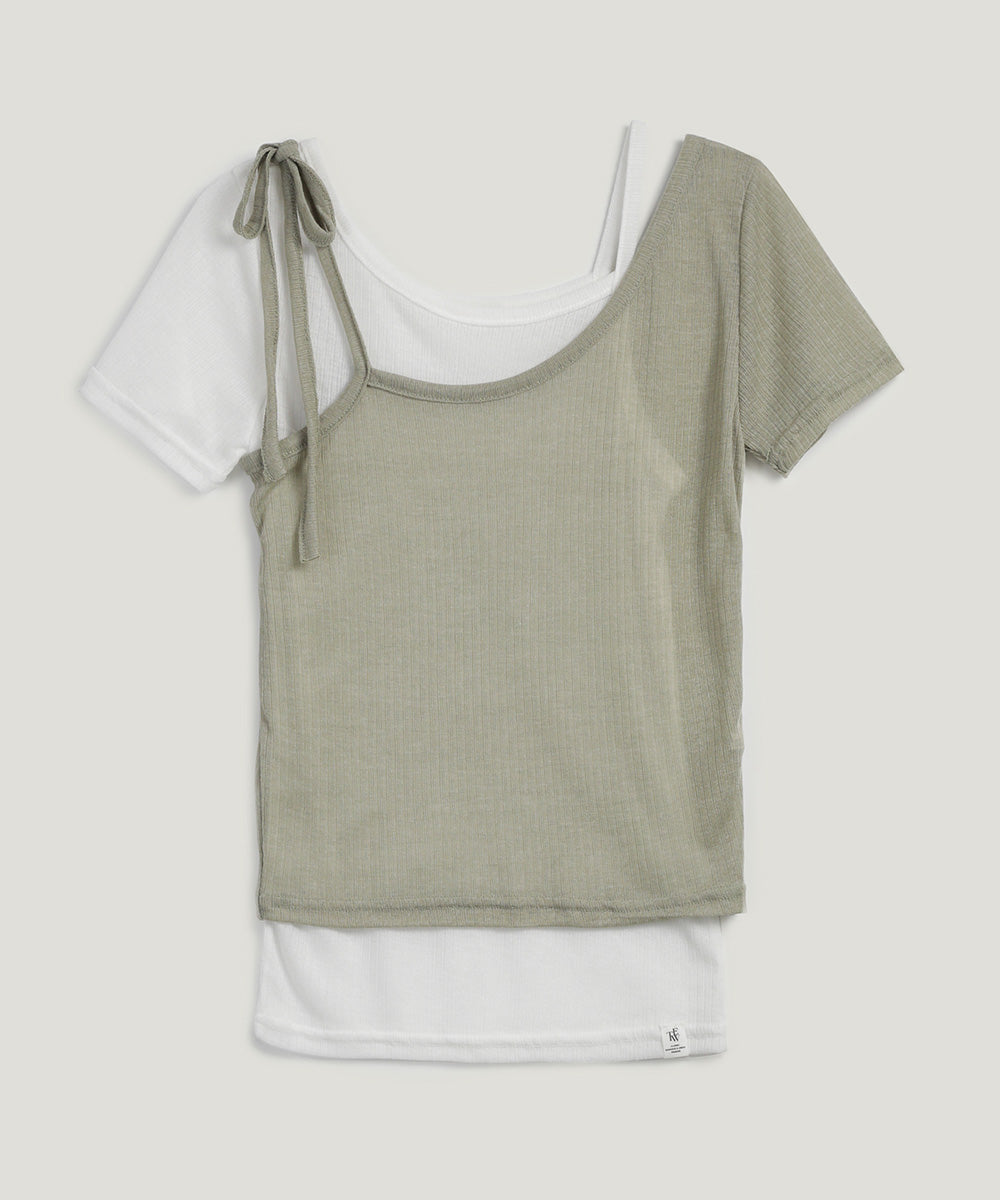 [TWEE] Winb Colorblock Layered Short Sleeve T-Shirt-5