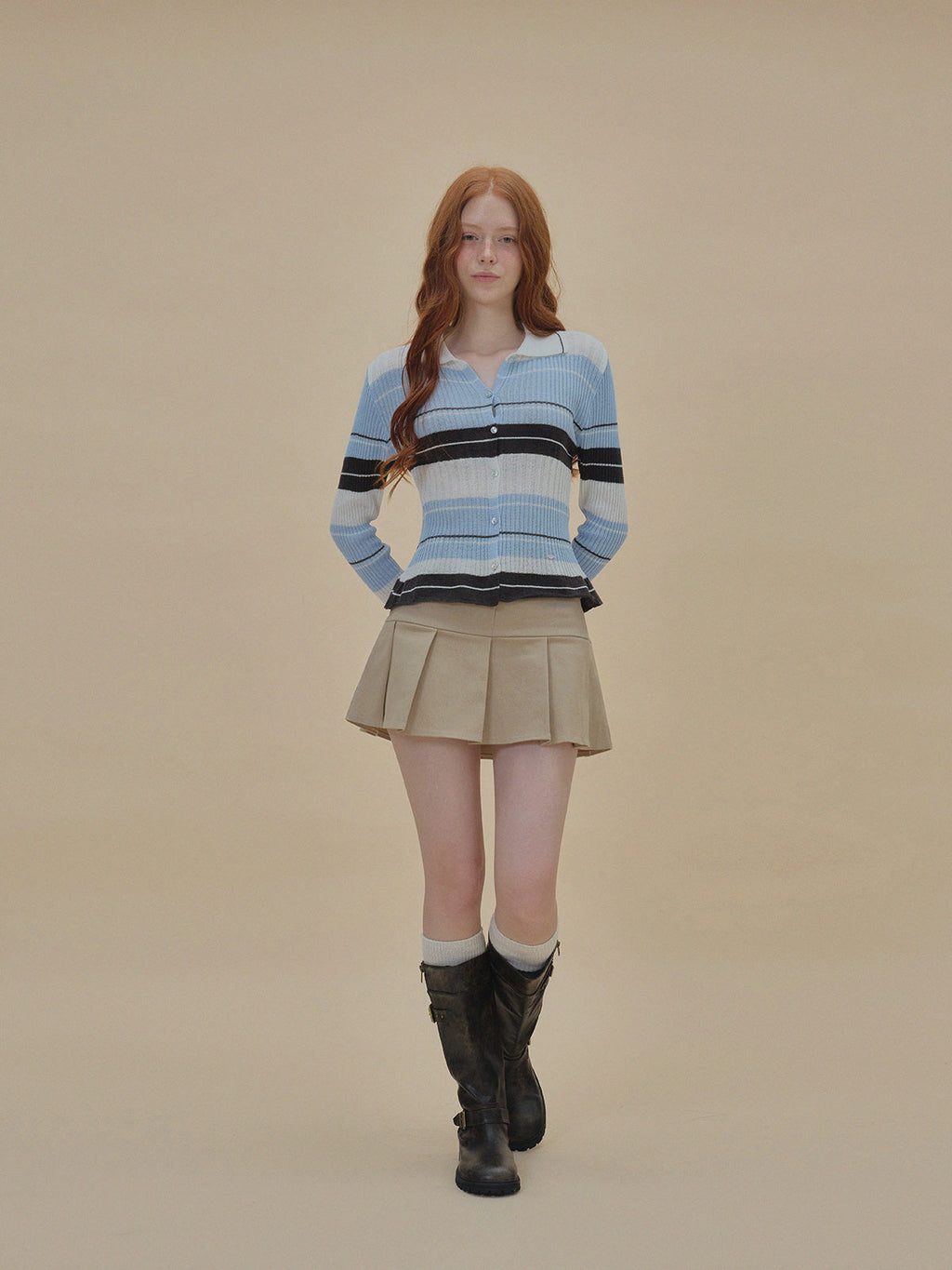 [TWEE] Polt Contrast Collar Stripe Knit